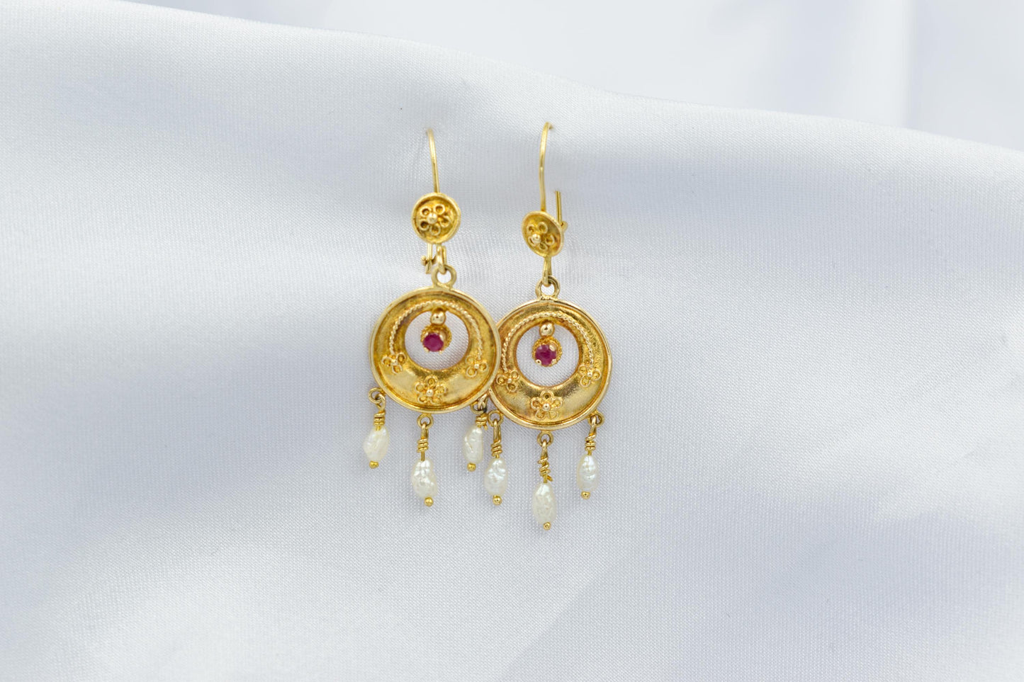 Σκουλαρίκια Boho με Ρουμπίνι & Μαργαριτάρια Κ14