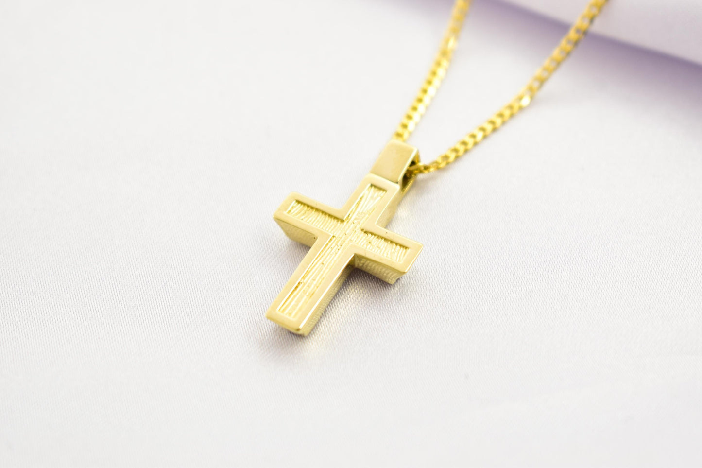 γυναικα 14K Gold Cross Necklace with Cubic Zirconia, Real Gold Religious Pendant, Orthodox Cross Jewelry Gift for Men & Women