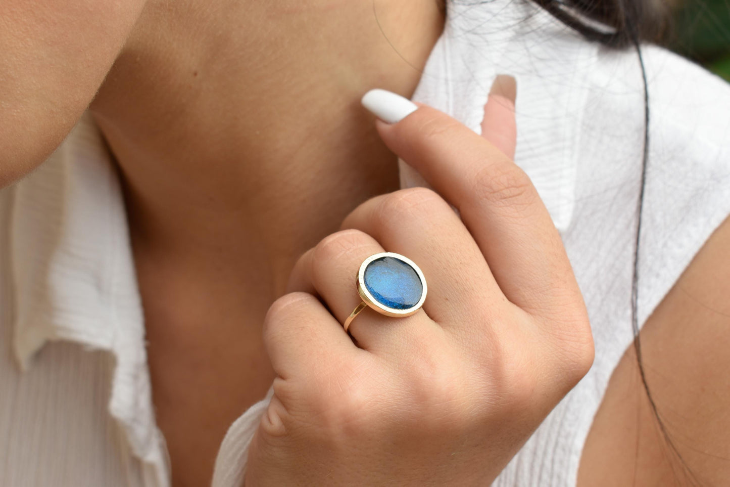 Χειροποίητο Δαχτυλίδι με Μπλε Σμάλτο Κ14