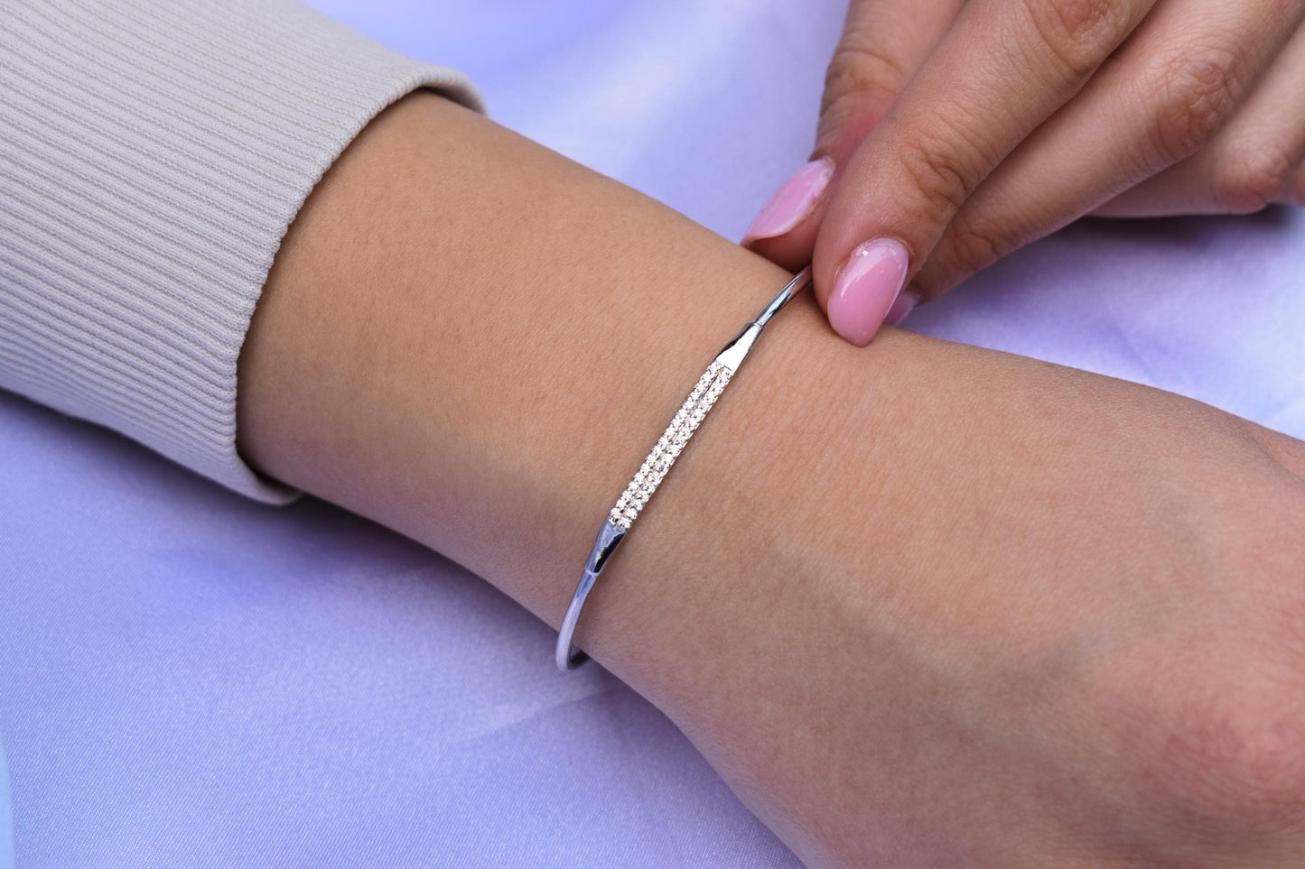 14K White Gold Diamond Bangle Bracelet, Natural Diamond VS/SI Gold Bangl,White Gold Cuff Bangle,Gold Bangle Bracelet