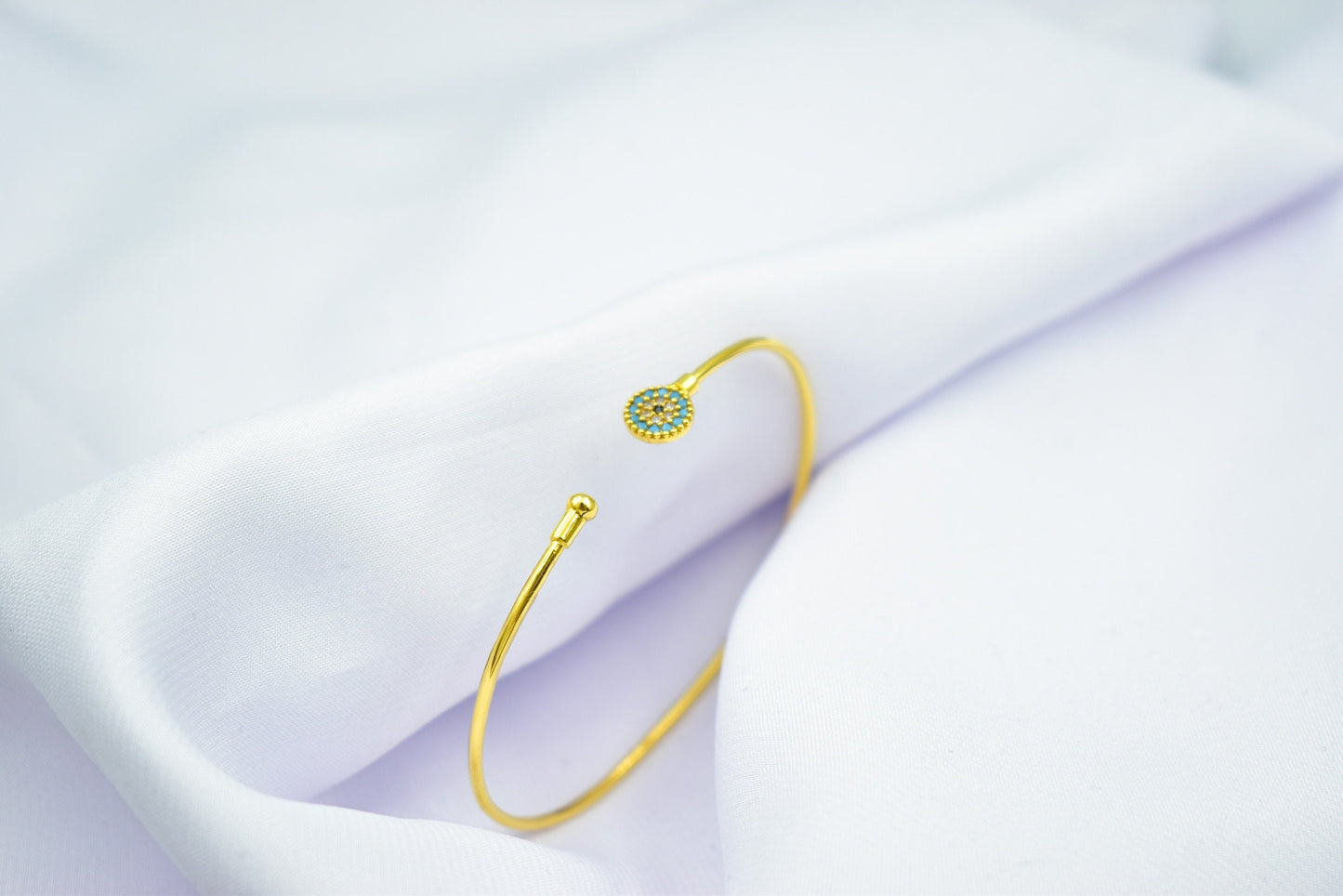 14K Gold Bangle Bracelet,14K Evil Eye Bangle Turquoise,Dainty Bracelet,Turquoise Gold Eye Bangle,Zircon Bangle Bracelet,Gold Cuff Bangle
