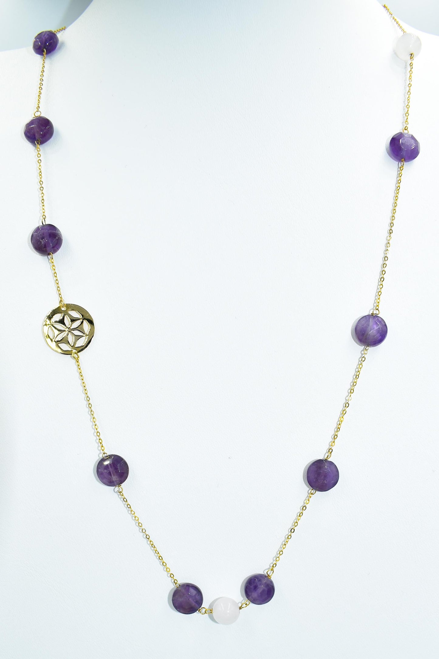 Χρυσό Κολιέ με Αμέθυστους και Μοτίβο 14Κ