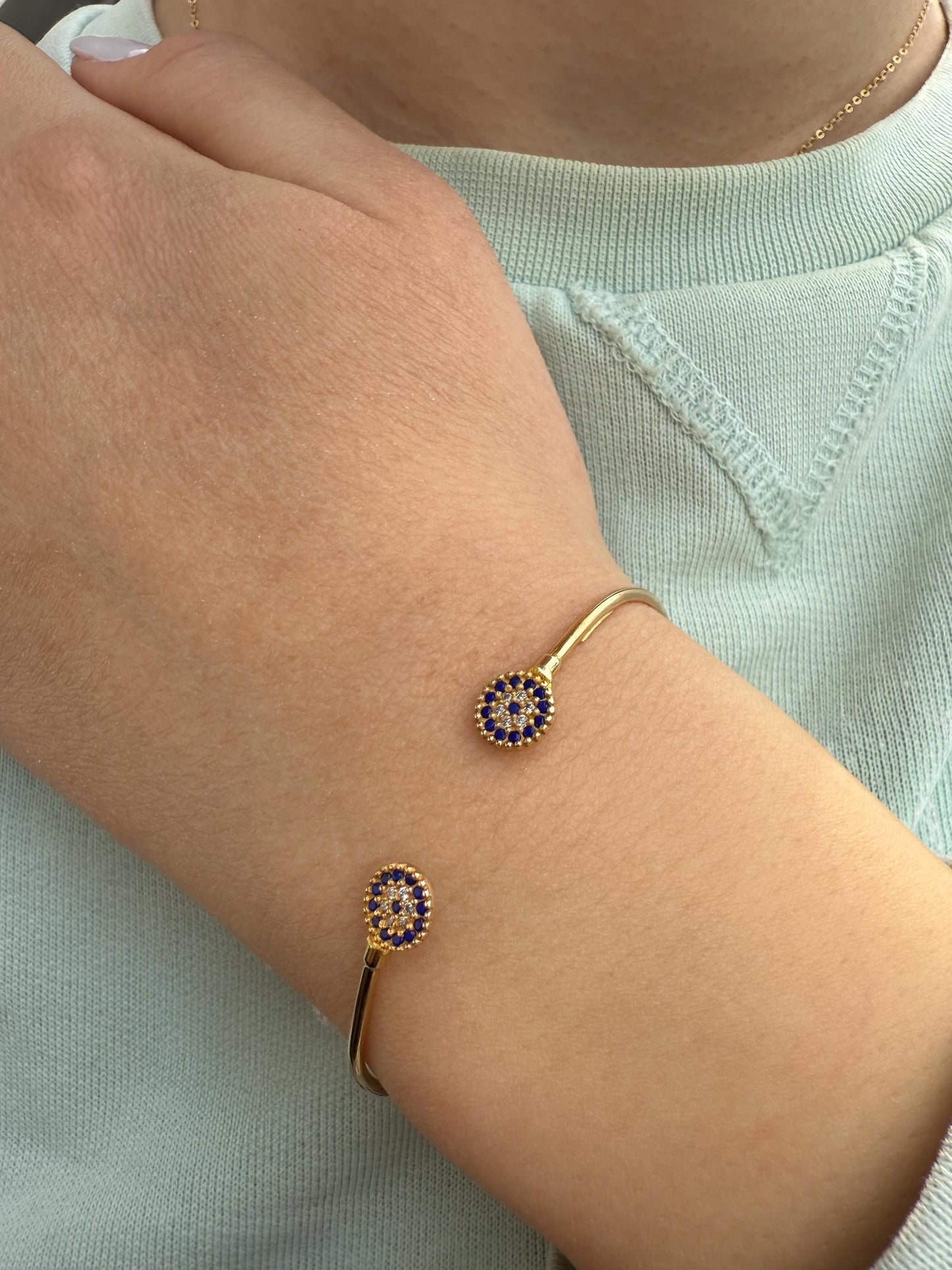 14K Gold Bangle Lapis Lazuli Evil Eye,Exclusive Minimal Bracelet,Lapis Lazuli Gold Evil Eye Bangle,Solitaire Bracelet,Perfect Gift for Her