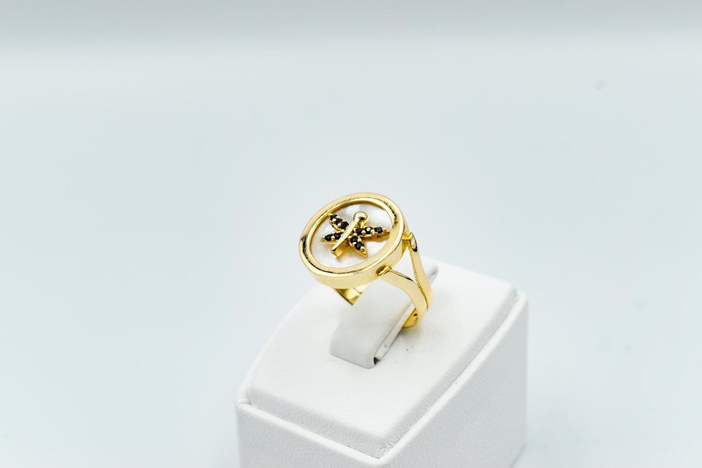 Χειροποίητο Δαχτυλίδι Κ14 με Φίλντισι & Λιβελούλα με Ζιργκόν