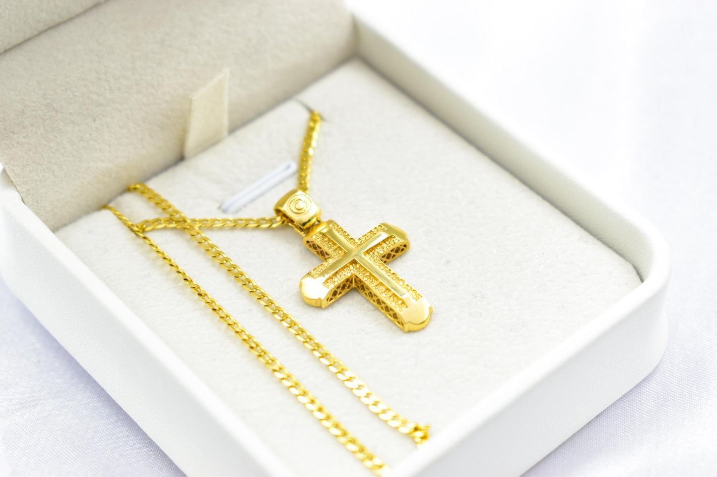 Ανδρικοί Σταυροί Gold Cross Pendant,9K Yellow Gold with 14K Gold Chain,Double-Sided Design,Elegant Christian Necklace,Christian Jewellery for Men or Women