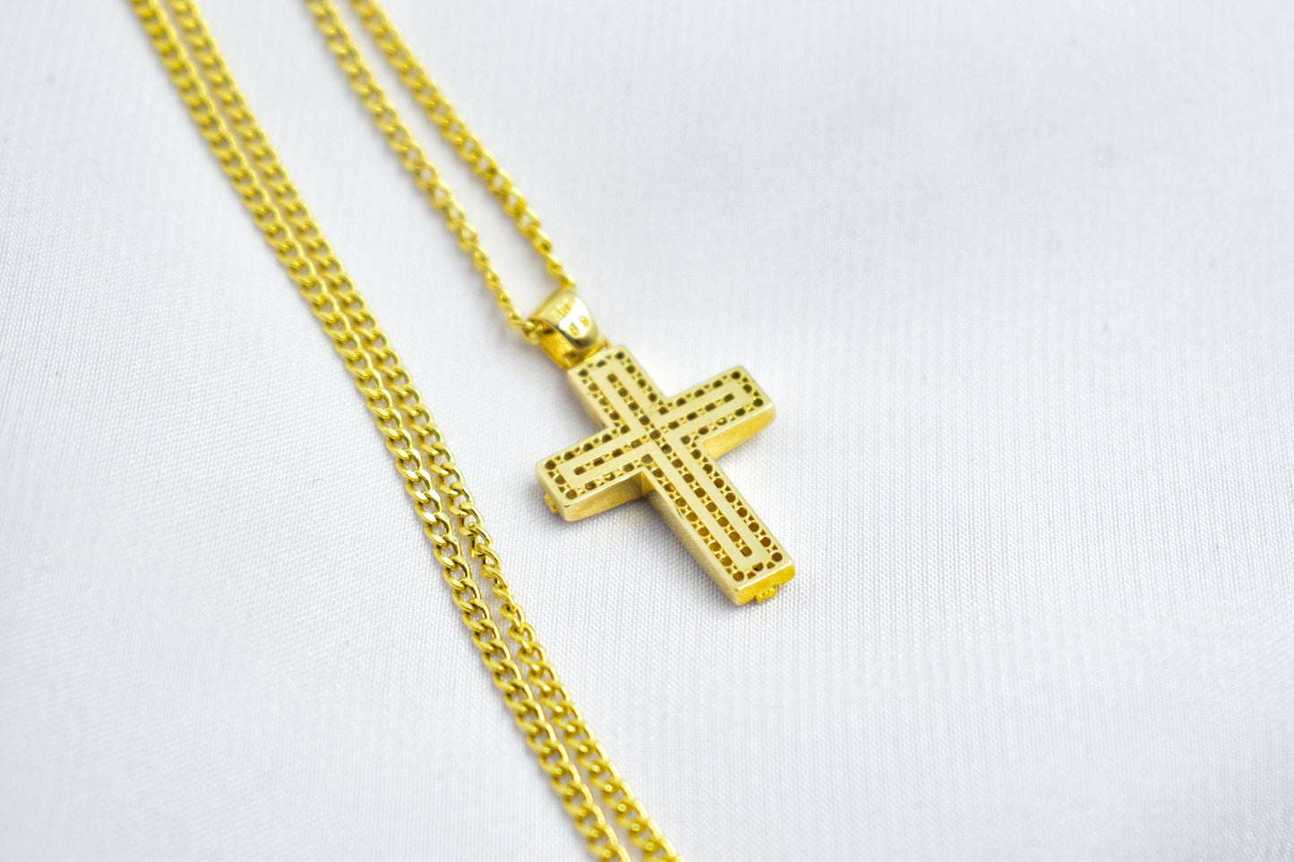 γυναικα 14K Solid Gold Embossed Cross Necklace with Zircon,Christian Pendant, Religious Gold Cross,14K Gold Baby Shower Cross Charm,Protective Gift