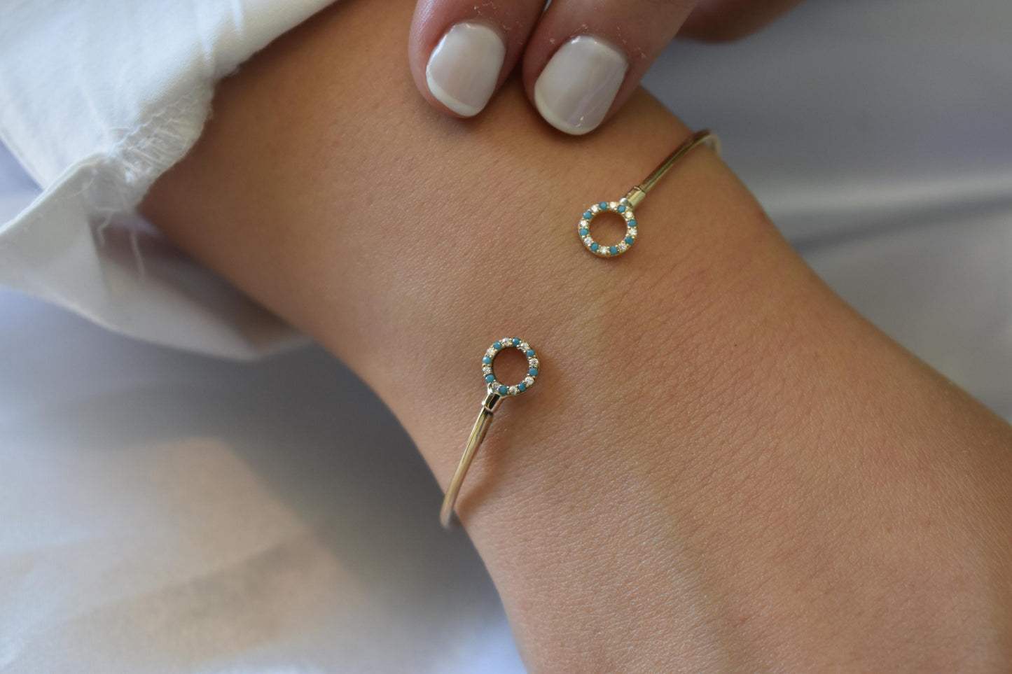 14K Gold Turquoise Bracelet,14k Gold Circle Bracelet Women,Ladies Dainty Line Bracelet,Bracelet Gift for Her,Minimalist Bracelet