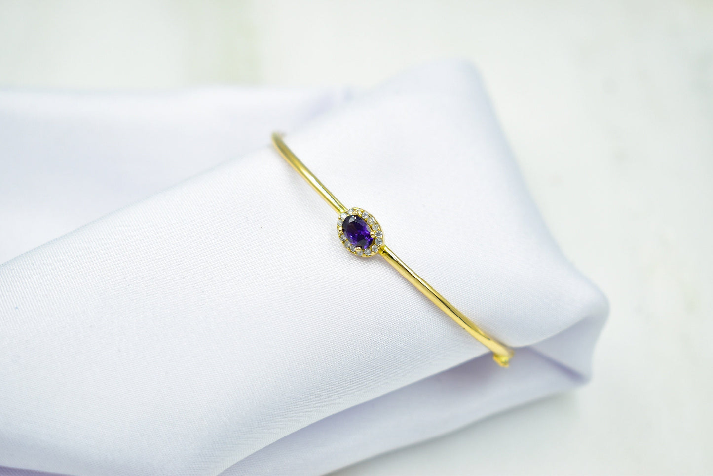 14K Gold Bangle Bracelet,Amethyst,Gold Zircon Bracelet,Dainty Bangle Bracelet in Gold,Perfect Gift for Mom and Her,Minimalist Cuff Bracelet