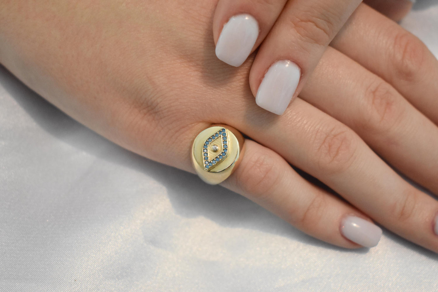 14K Solid Gold Evil Eye Ring,Turquoise Gold Ring,Stackable Jewellery,14K Wedding Stacking Ring,14K Amethyst Ring,Evil Eye Gold Ring for Her