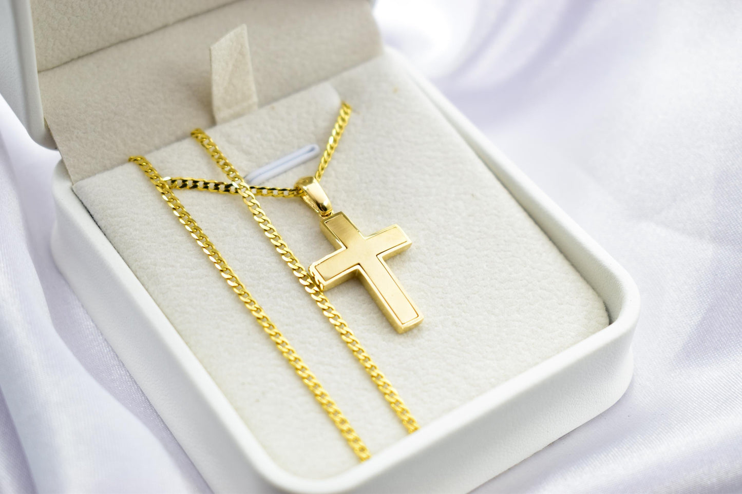Ανδρικοί Σταυροί 14K Solid Gold Cross Necklace,Unisex Solid Gold Large Cross Necklace,Plain Gold Cross Charm, Christian Pendant,Radiant Religious Gold Cross