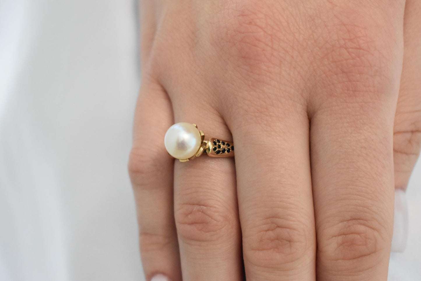 Χειροποίητο Δαχτυλίδι Φυσικό Μαργαριτάρι & Ορυκτά Ζαφείρια Κ14
