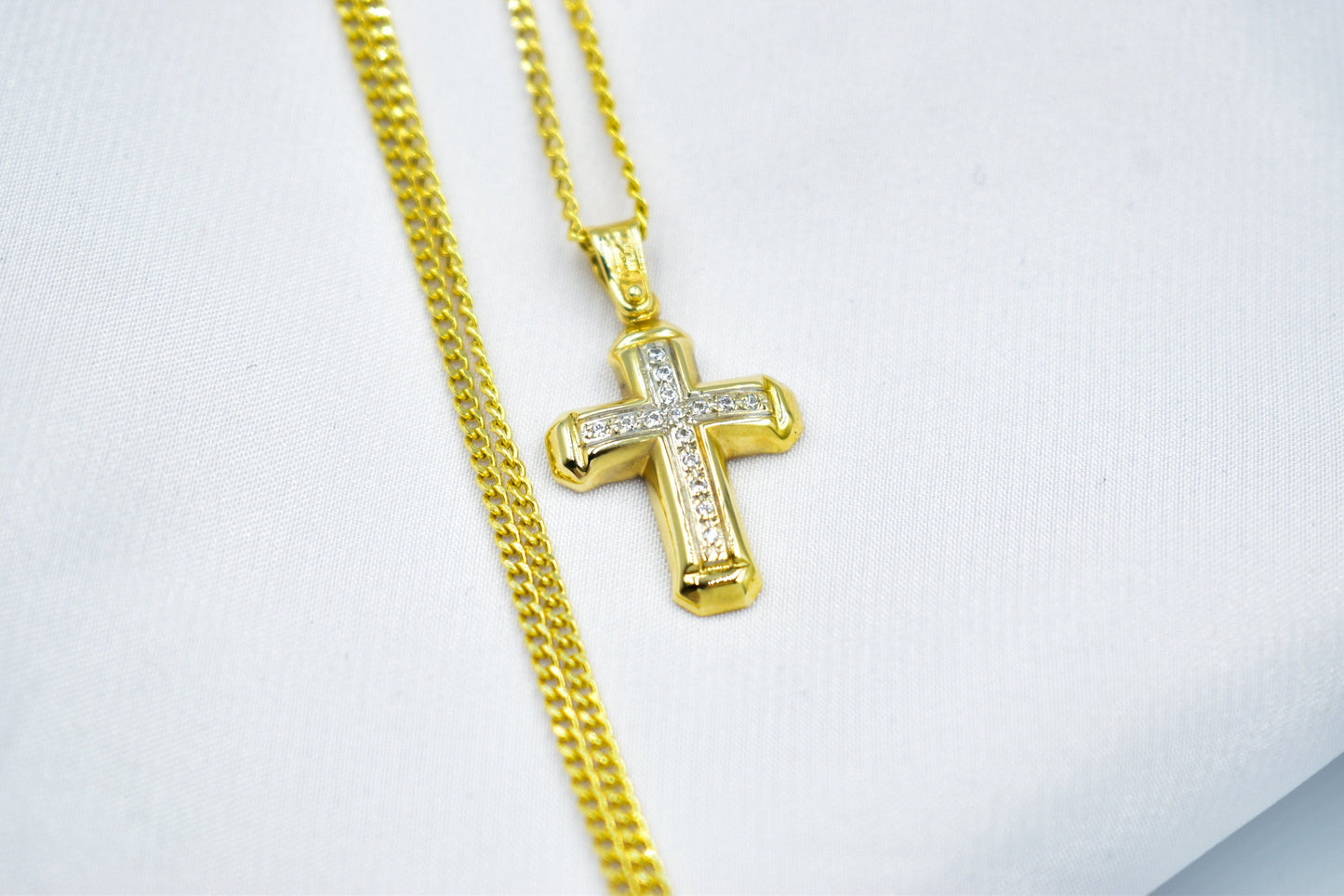 γυναικα 14K Solid Gold Cross,Necklace Sparkling Zircon Stones,Elegant Christian Pendant, Unisex Religious Gold Cross,Gold Cross Charm,Necklace Cross