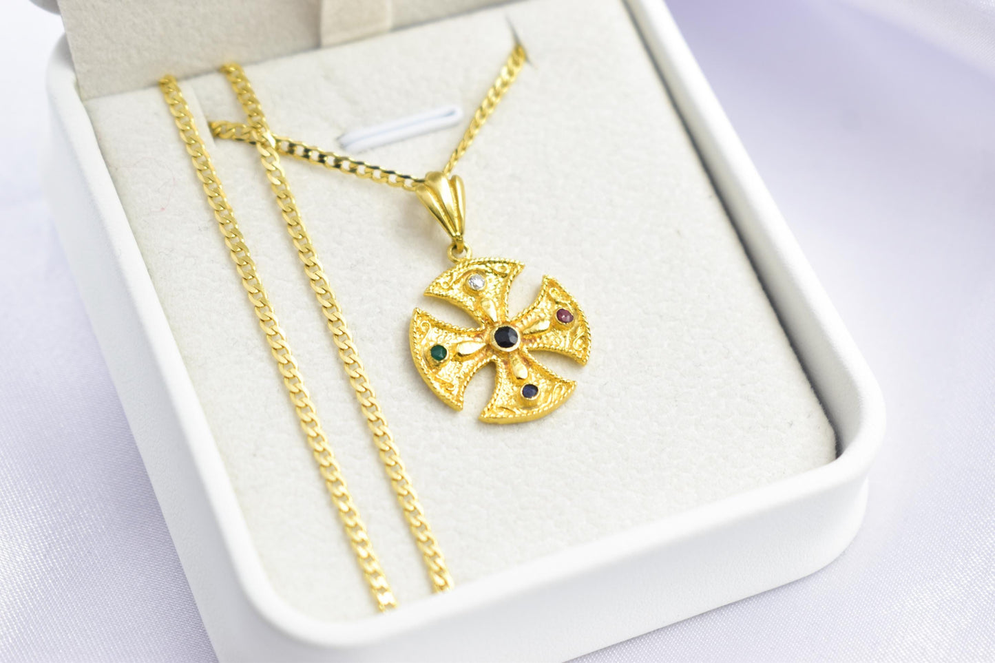 Βυζαντινός Στρογγυλός Σταυρός με πολύχρωμα Ζιργκόν Κ14