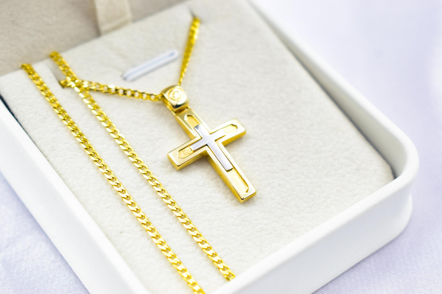 Ανδρικοί Σταυροί14K Gold Double Cross Pendant with Chain,Elegant Reversible Design,Unisex Christian Jewellery Men’s & Women’s Necklace Option,Baptism Gift