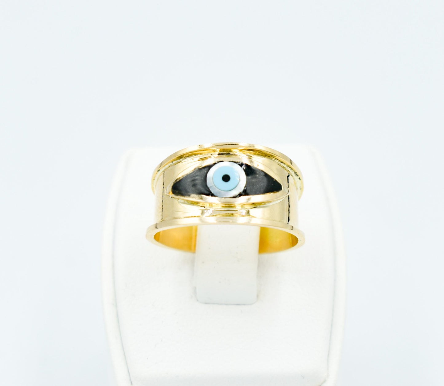 Χειροποίητο Δαχτυλίδι με Μαύρο Σμάλτο Μάτι Κ14 - Αυξομειούμενο