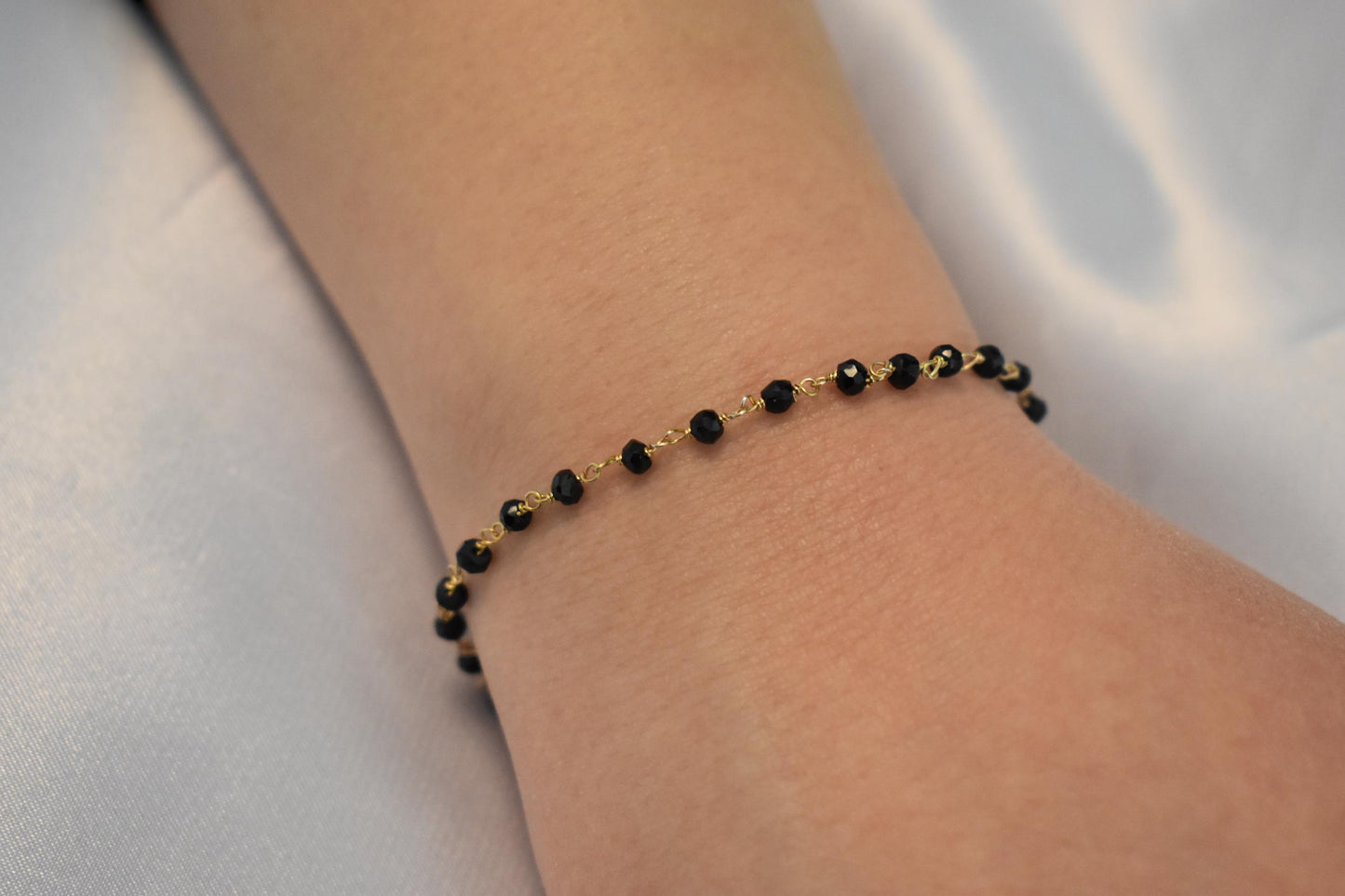 14K Gold Spinel Rosary Bracelet,14k Spinel Bracelet,Gemstone Natural Spinel Chain Gold Bracelet,Spinel Bracelet,Gold Thin Chain Bracelet