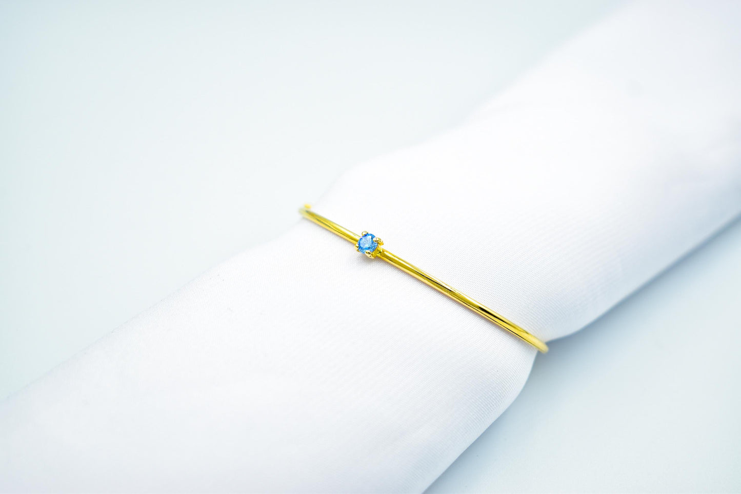 14K Gold Bracelet,Dainty Bangle,One Stone Dome Bangle,Gold Single Stone,Cuff Bangle,Bracelet for Mom & Her,Handmade Bracelet,Blue Zircon
