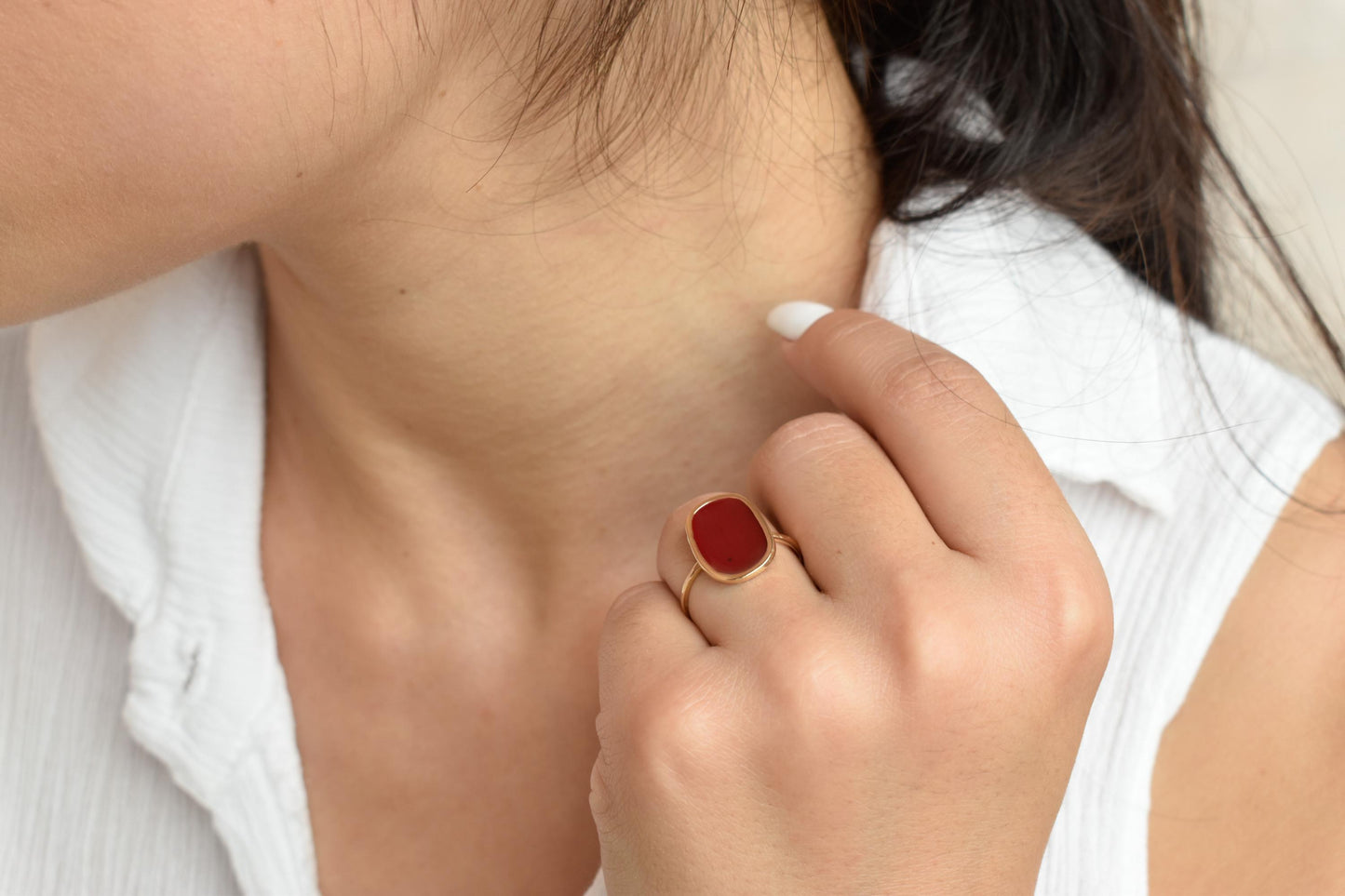 Χειροποίητο Οβάλ Δαχτυλίδι με Κόκκινο Σμάλτο Κ14