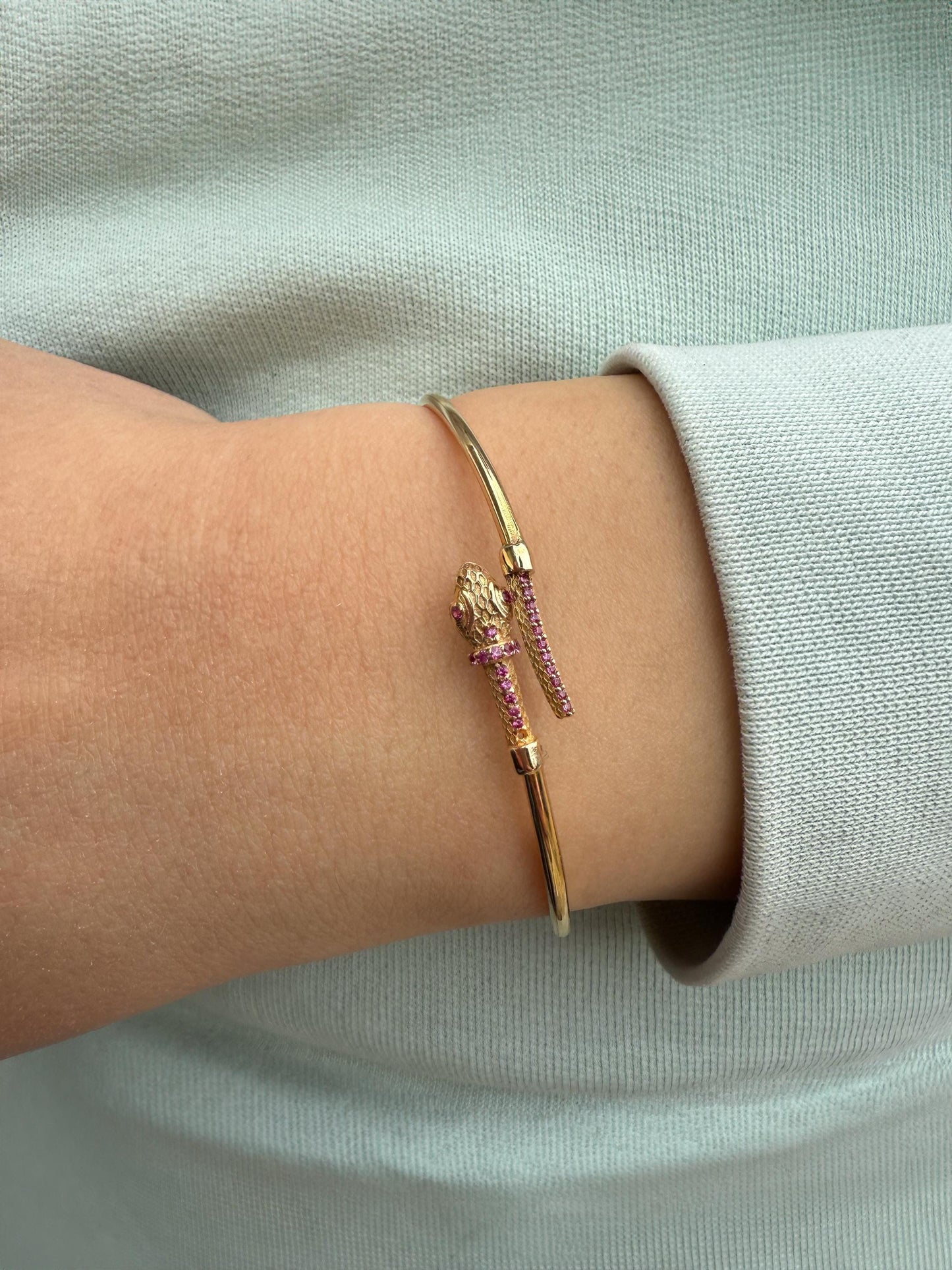 14K Serpent Bangle,Snake Gold Bangle Bracelet,Adjustable Animal Bangle,Chinese Calendar Jewel,Snake Handcrafted Bangle,Animal Collection