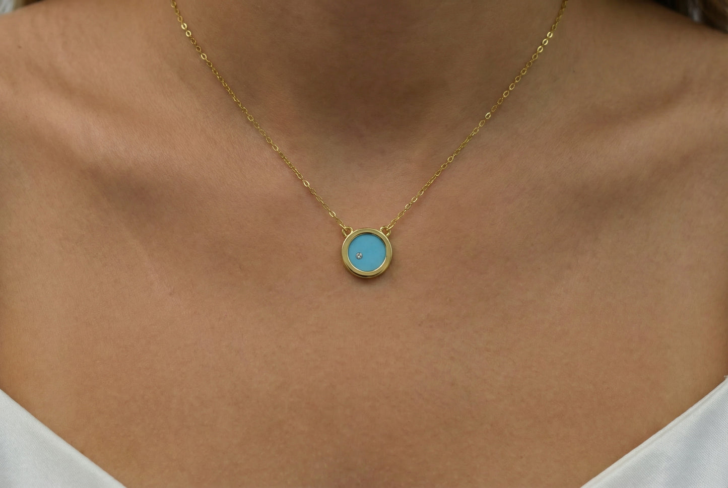 Κολιέ Kύκλος με Τιρκουάζ & Λευκό Zircon K14