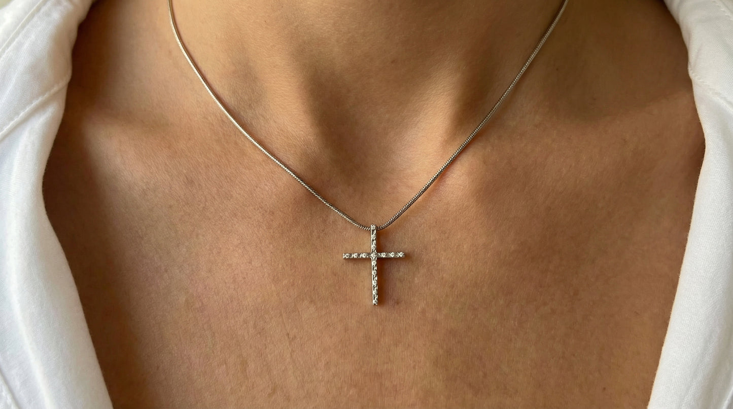 Κολιέ Λευκόχρυσος Σταυρός Zircon Κ14