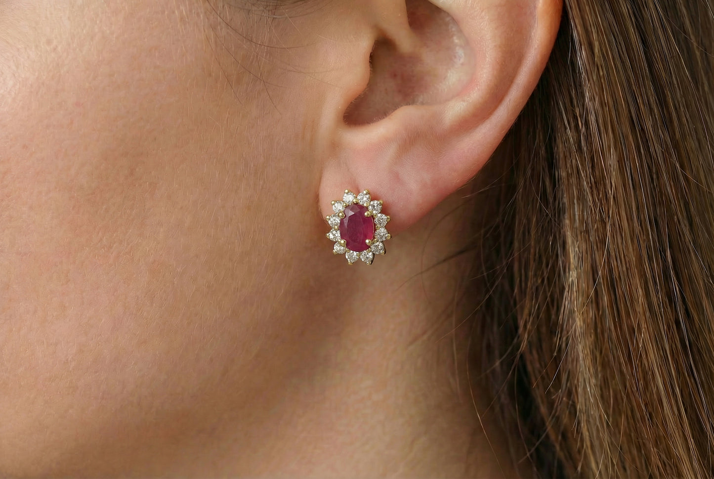 Σκουλαρίκια Ρουμπίνι Ροζέτα Χρυσό Κ14