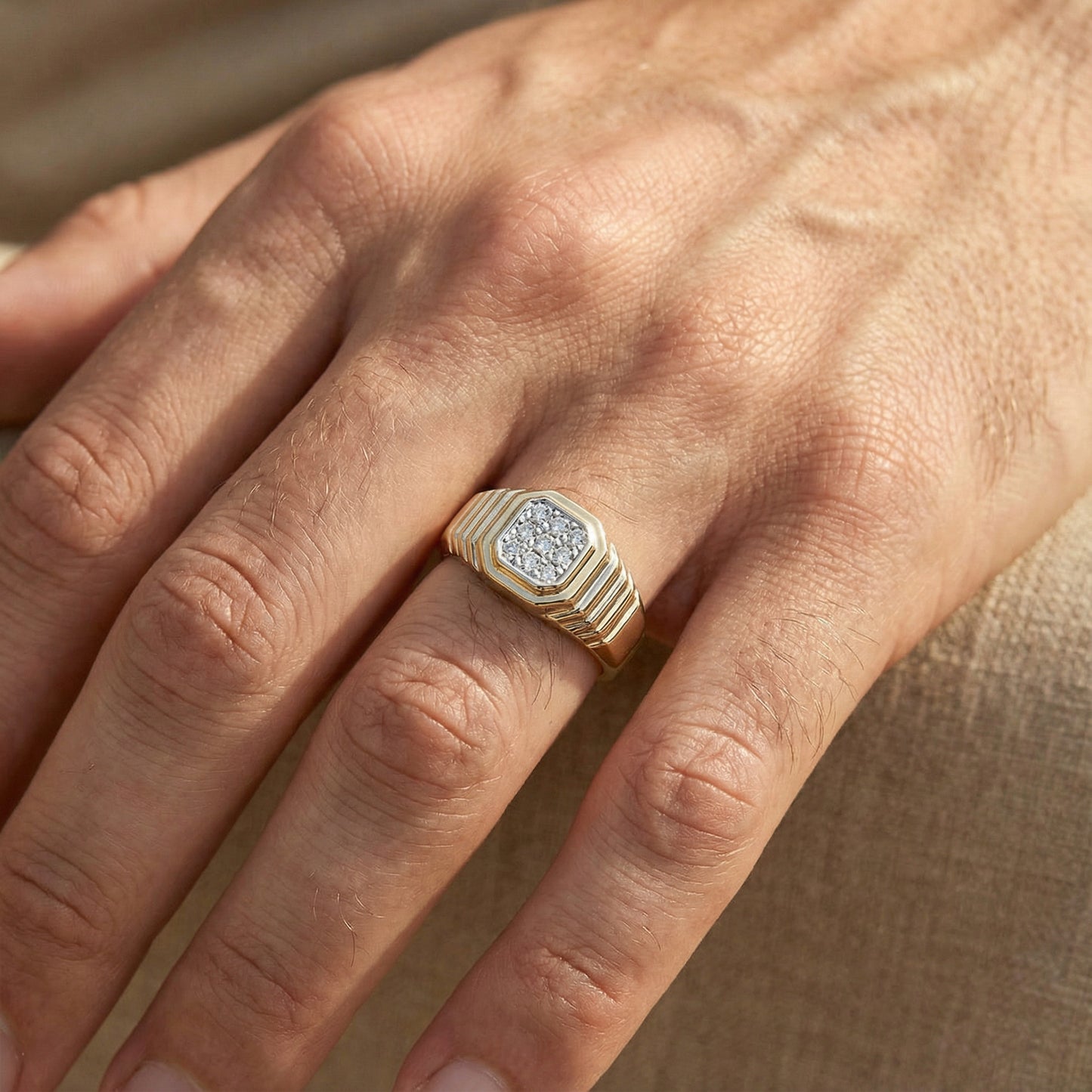 Ανδρικό Δαχτυλίδι με Λευκές Πέτρες Κ14