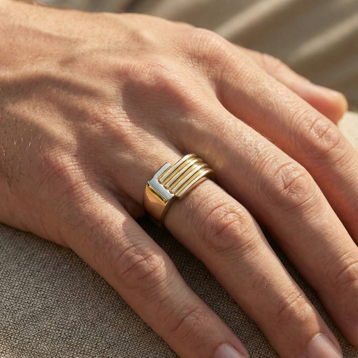 Ανδρικό Δίχρωμο Δαχτυλίδι Γεωμετρικό Κ14