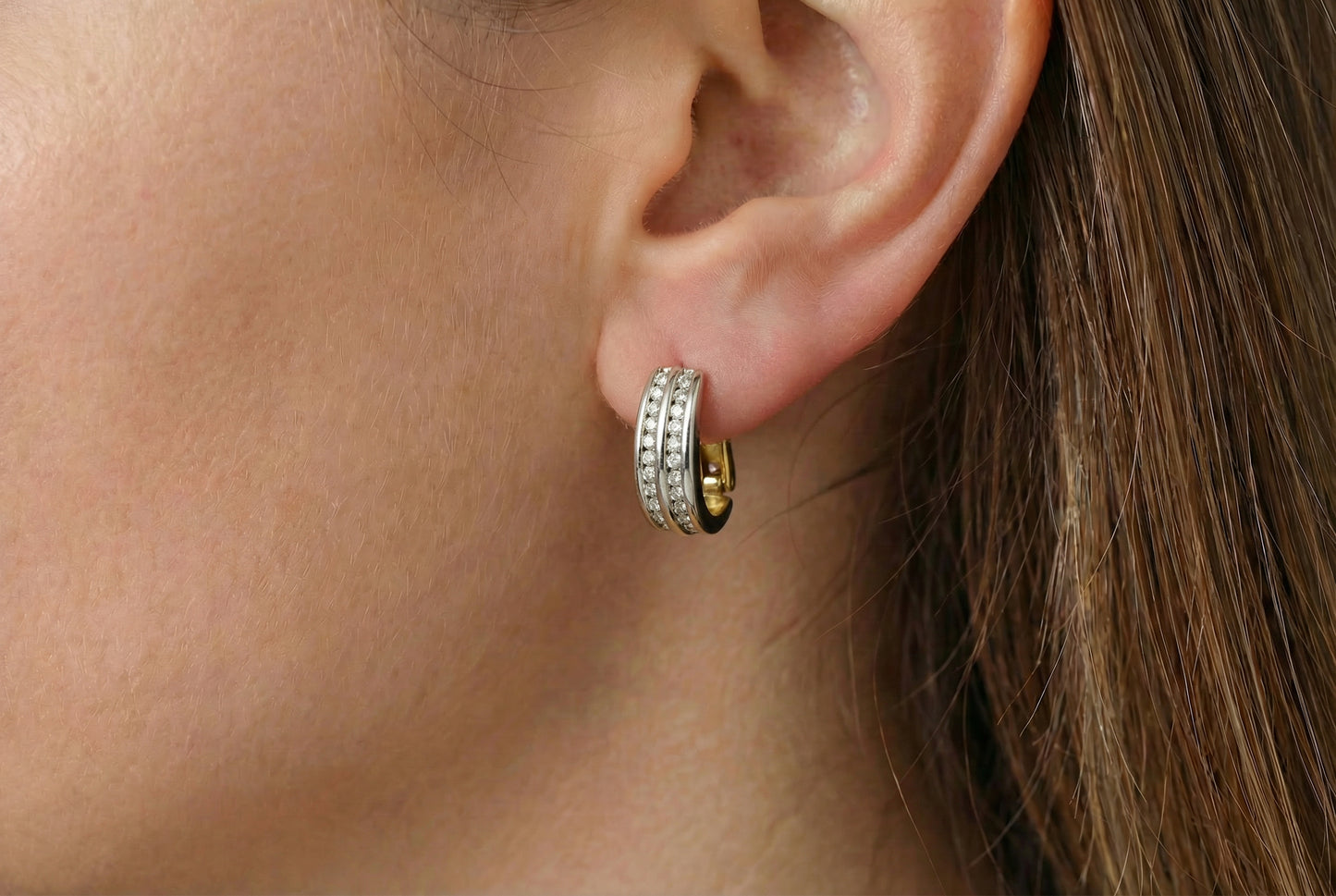 Σκουλαρίκια Δίχρωμα με Διαμάντια Κ18