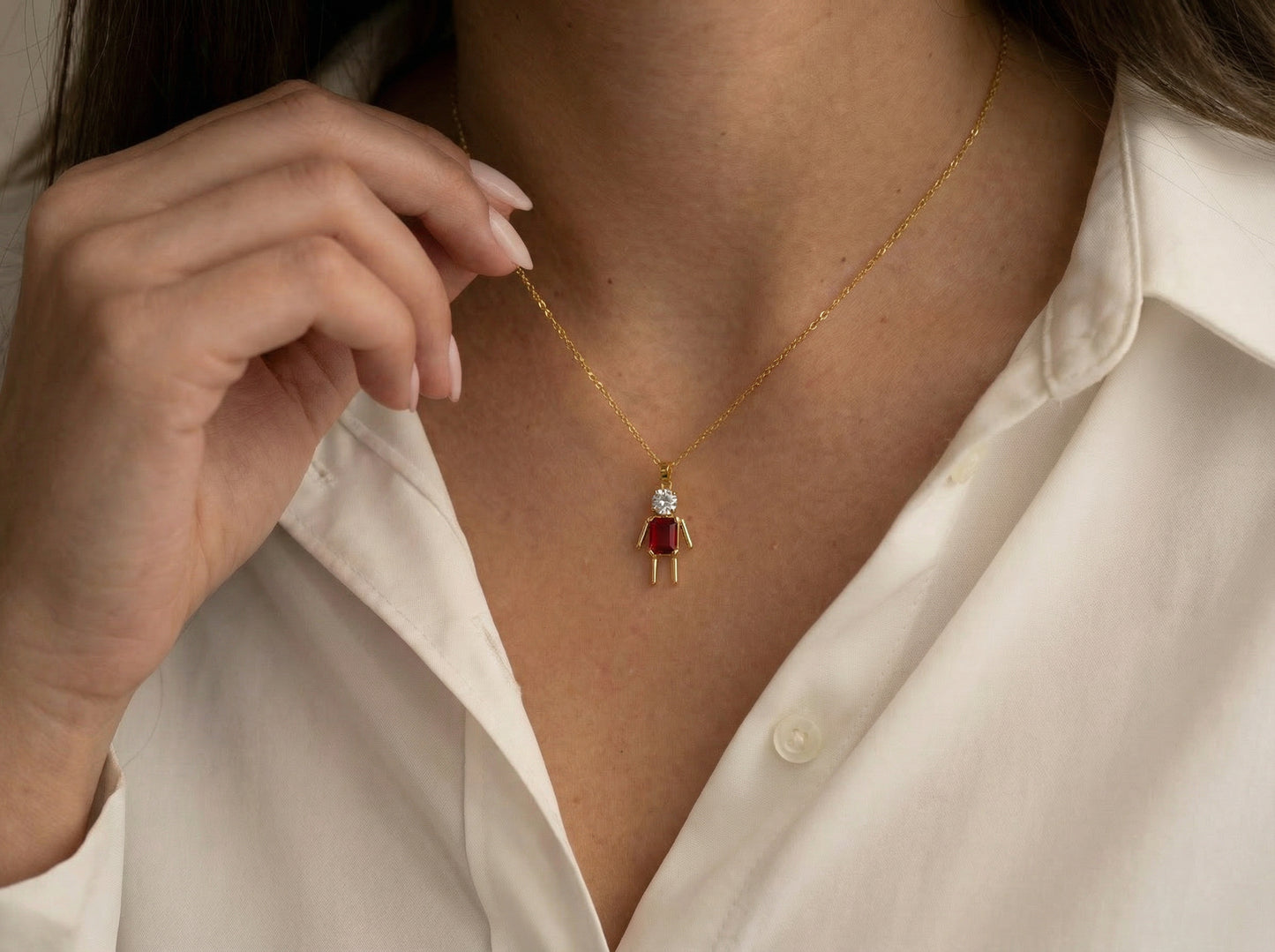 Χρυσό Κρεμαστό Ανθρωπάκι με Κόκκινο & Λευκό Zircon 14K