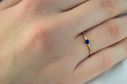14K Solid Gold Thin Minimalist Ring–Dark Blue Zircon, Stackable Jewellery Gold Ring,14K Wedding & Engagement Ring for Her