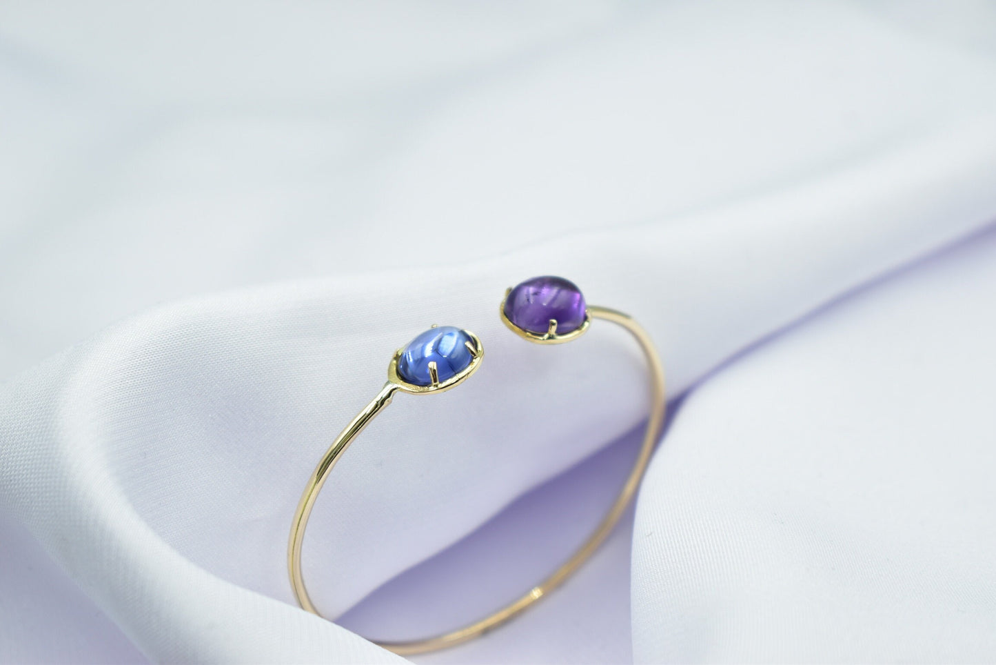 14K Gold Bracelet Amethyst,Dainty Natural Amethyst Bangle Bracelet,Custom Gold Bangle,Graduation Gift for Her,Wedding & Engagement Gift