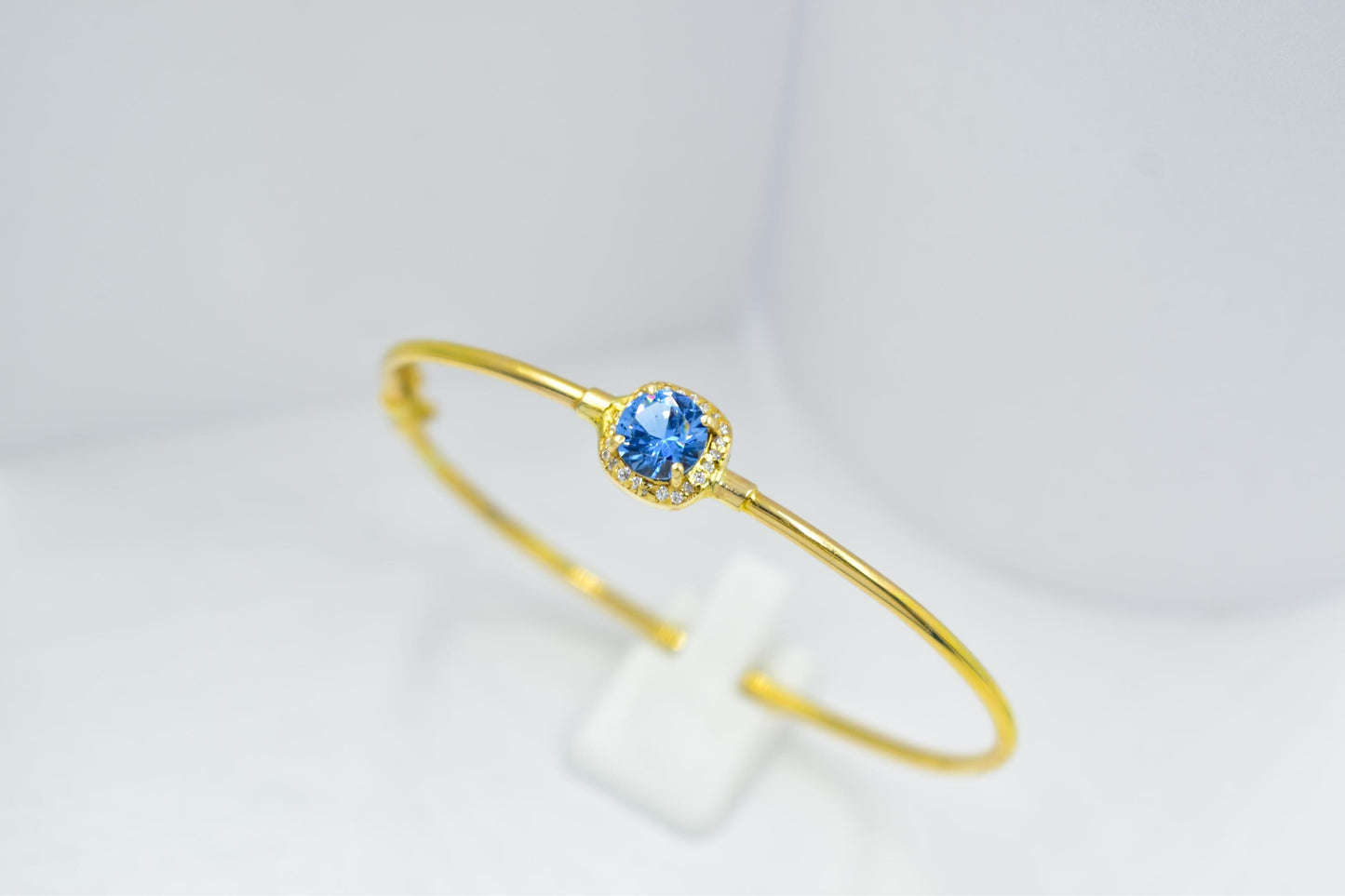 14K Gold Blue Zircon Bangle, Thin Gold Bracelet, Dainty Zircon Bracelet, Minimalist Gemstone Bangle, Gift for Her, Custom Gem Bangle
