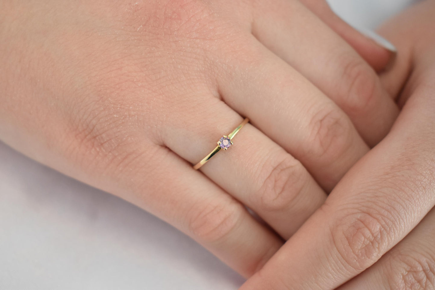 14K Solid Gold Thin Minimalist Ring–Light Pink Zircon, Stackable Jewellery Gold Ring,14K Wedding & Engagement Stacking Ring,Gift for Her