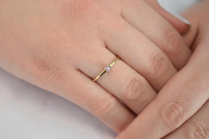 14K Solid Gold Thin Minimalist Ring–Light Pink Zircon, Stackable Jewellery Gold Ring,14K Wedding & Engagement Stacking Ring,Gift for Her