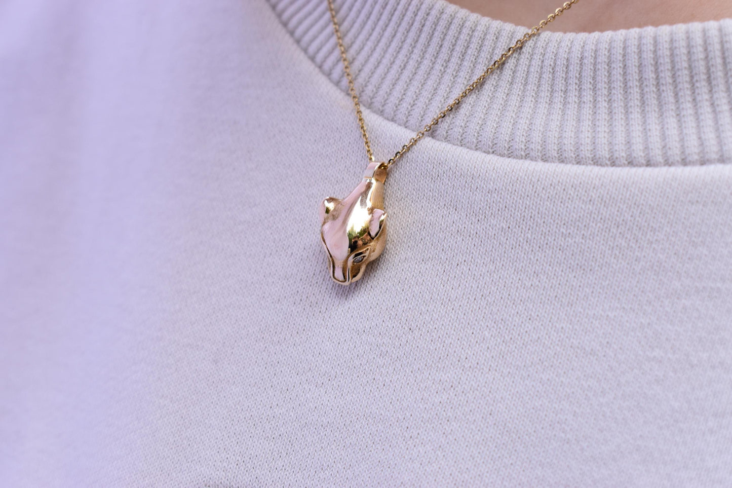 Χρυσό Κολιέ με Κεφάλι Πάνθηρα και Διαμάντια 14Κ