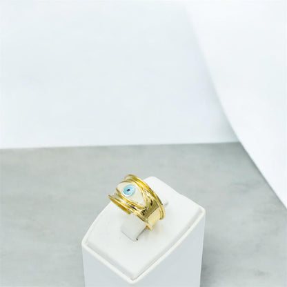Χειροποίητο Δαχτυλίδι με Λευκό Σμάλτο Μάτι Κ14 - Αυξομειούμενο