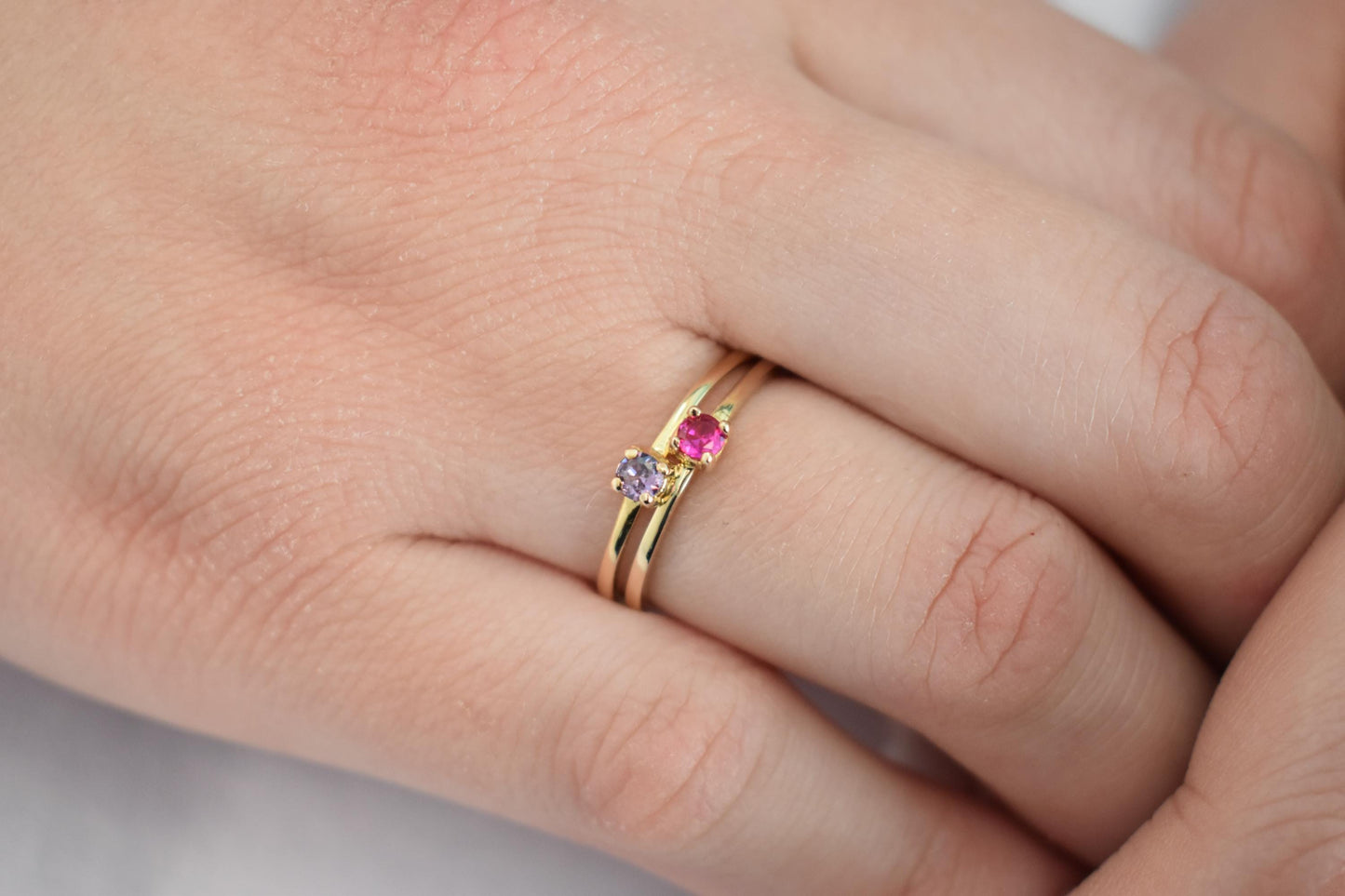 14K Solid Gold Thin Minimalist Ring–Deep Pink Zircon,Stackable Jewellery Gold Ring,14K Wedding & Engagement Stacking Ring,Gift for Her