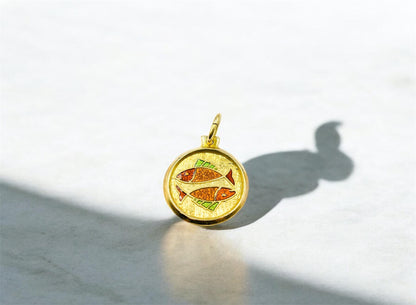 Χρυσό Μενταγιόν Ιχθύες 14Κ με Σμάλτο