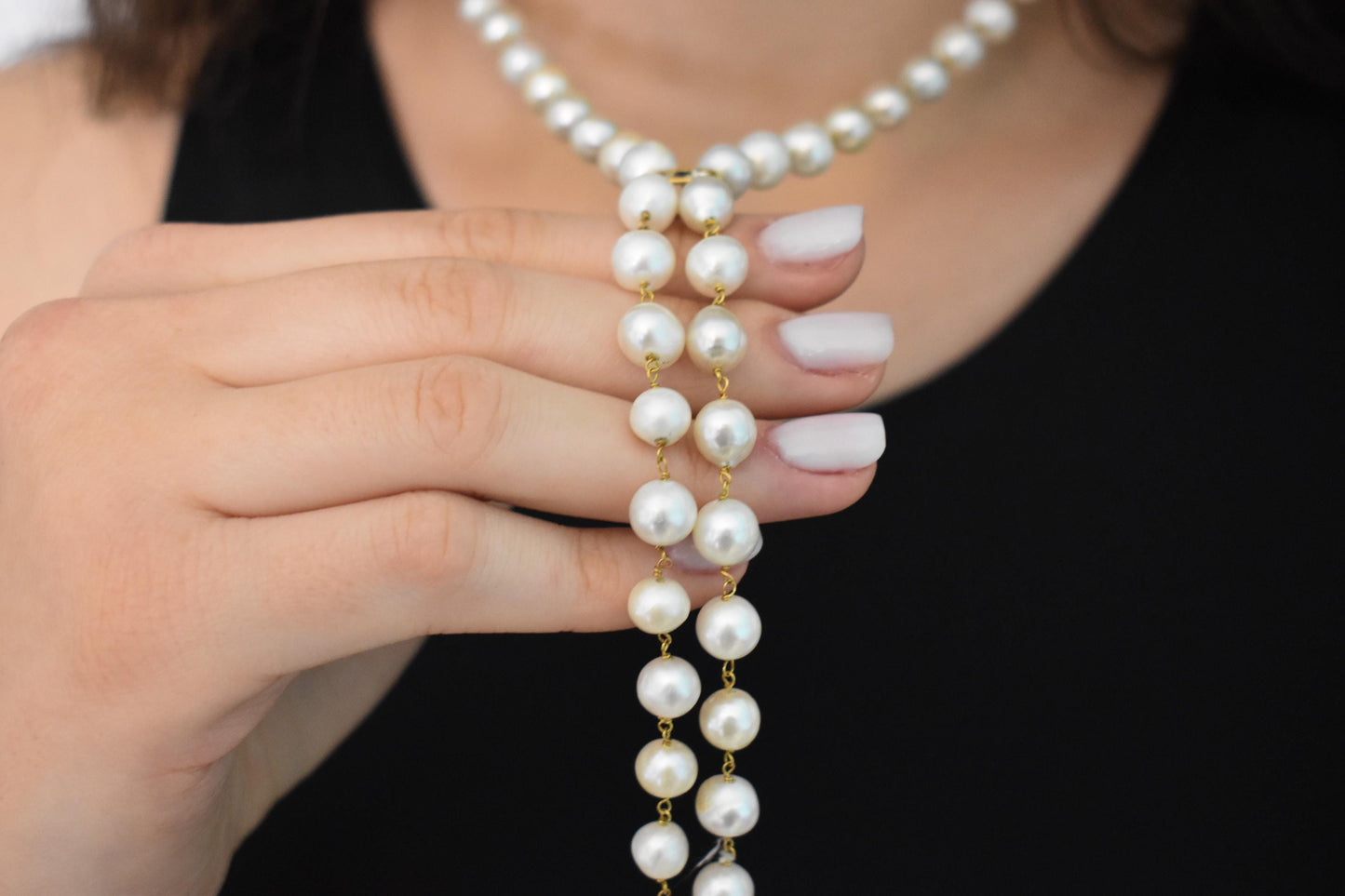 Χειροποίητο Μαργαριταρένιο Κολιέ με Διαμάντια & Ζαφείρι Κ14