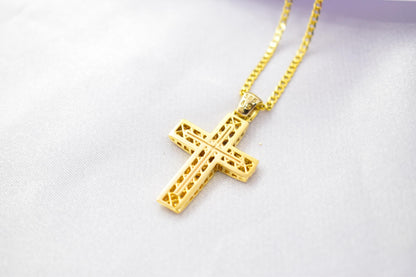 Ανδρικοί Σταυροί 14K Gold Solid Cross Pendant with Cuban Chain Design | Reversible Design | Handmade Christian Jewellery,Men’s & Women’s Option ,Baptism Gift