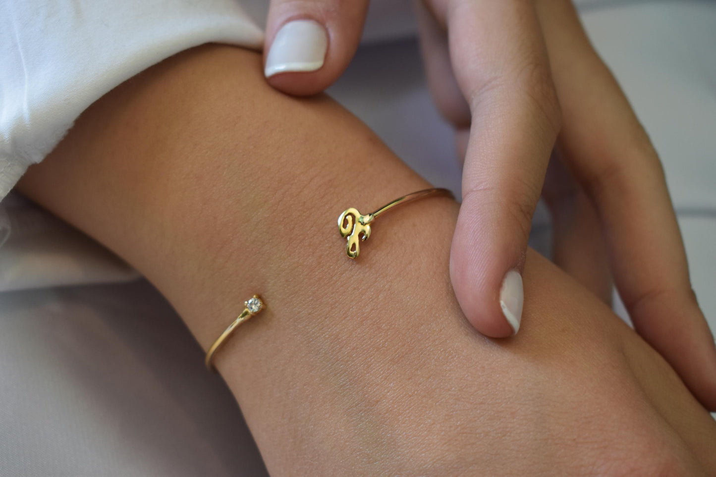 14K Gold Monogram Bracelet,Personalized (Every Initial Letter You Want) Gold Bangle Bracelet,Monogram Bangle,Gold Custom Bangle Bracelet