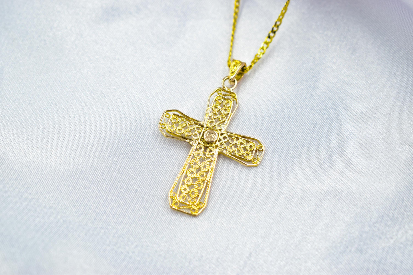 γυναικα Byzantine 14K Gold Cross with Natural Sapphire | Handmade Filigree Orthodox Pendant | Baptism Gift | Unisex Necklace with Optional 14K Chain