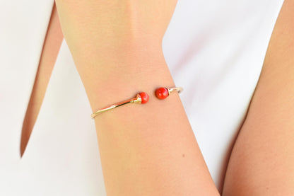 14K Gold Coral Bracelet,Coral Bangle Bracelet,Stacking Gold Bangle Bracelet,Minimal Bangle Bracelet,Summer Collection,Exclusive Gift for Her