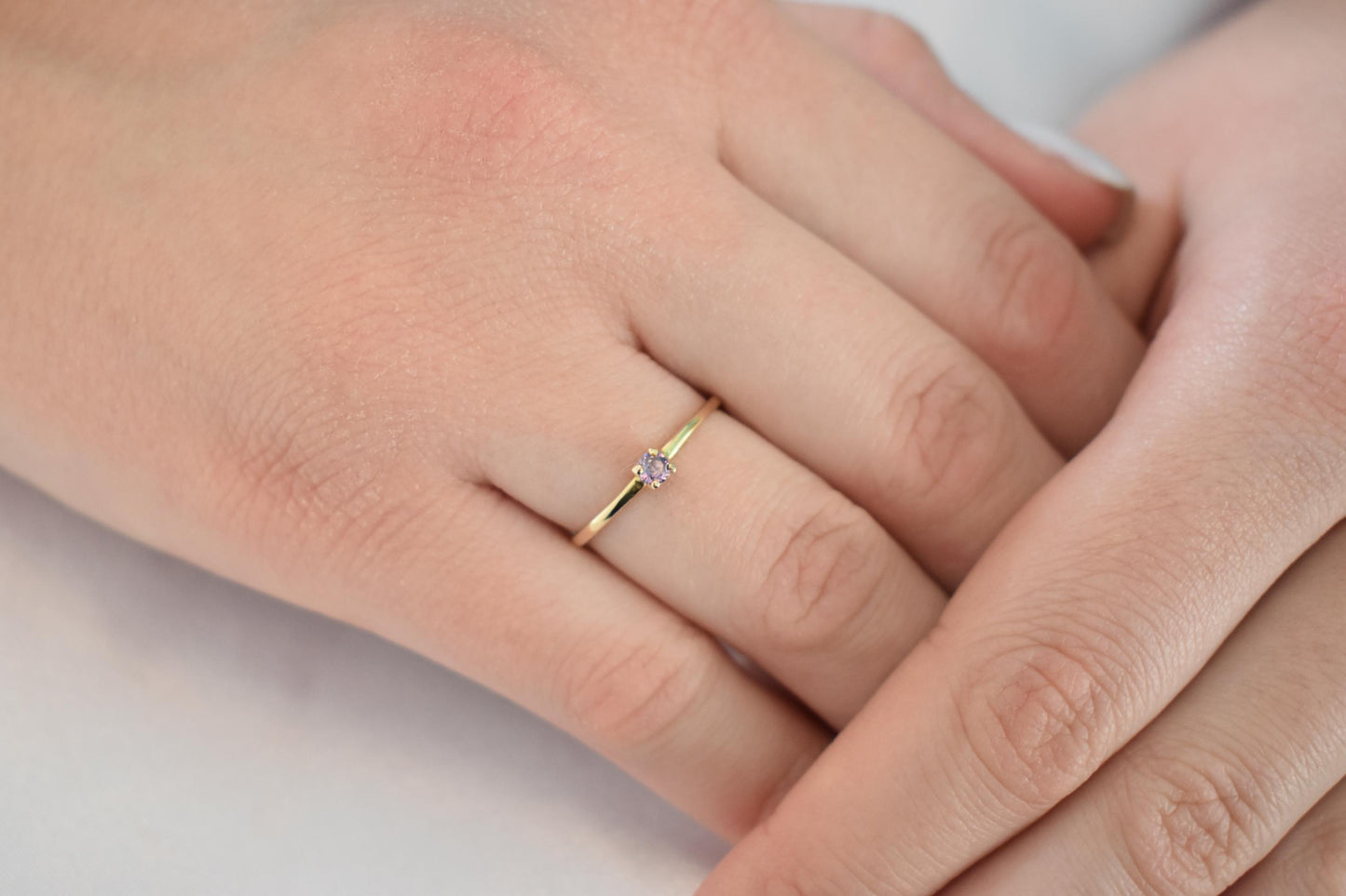 14K Solid Gold Thin Minimalist Ring–Light Pink Zircon, Stackable Jewellery Gold Ring,14K Wedding & Engagement Stacking Ring,Gift for Her