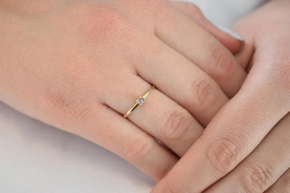 14K Solid Gold Thin Minimalist Ring–Light Pink Zircon, Stackable Jewellery Gold Ring,14K Wedding & Engagement Stacking Ring,Gift for Her