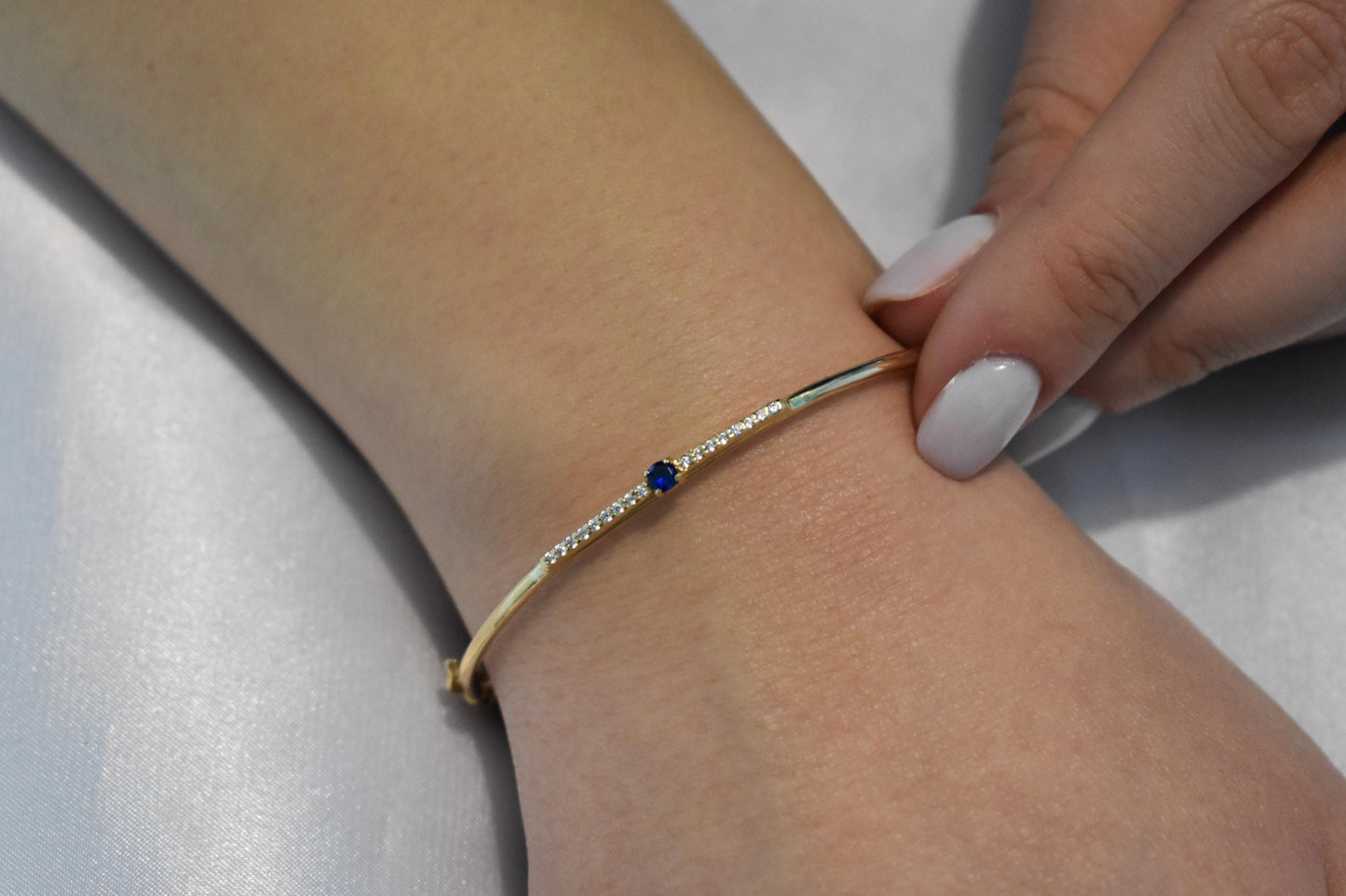 14K Gold Sapphire Bangle Bracelet,Sapphire Bracelet,Birthstone Bracelet,Forever Unique Design, Dainty Adjustable Bracelet,Bracelet For Women