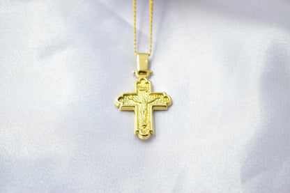 Ανδρικοί Σταυροί 14K Solid Gold Crucifix Cross Pendant – Raised Jesus Figure – Double-Sided – Embossed Back –14K Gold Chain Option–Orthodox Christian Jewelry