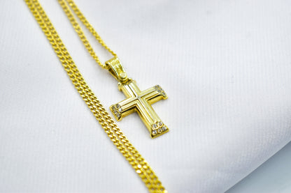γυναικα 14K Solid Gold Cross Necklace Zircon,Cross Necklace,Christian Pendant,Unisex Religious Necklace,14K Gold Cross Pendant,Cross Necklace Gift