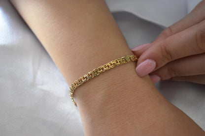 14K Gold Curb Chain Bracelet,Stackable Gold Bracelet,Franco Retro Chain Bracelet,Vintage Look Chain,Anniversary Gift for Her